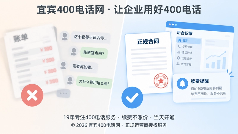 套餐错配与正规400电话服务对比扁平插画